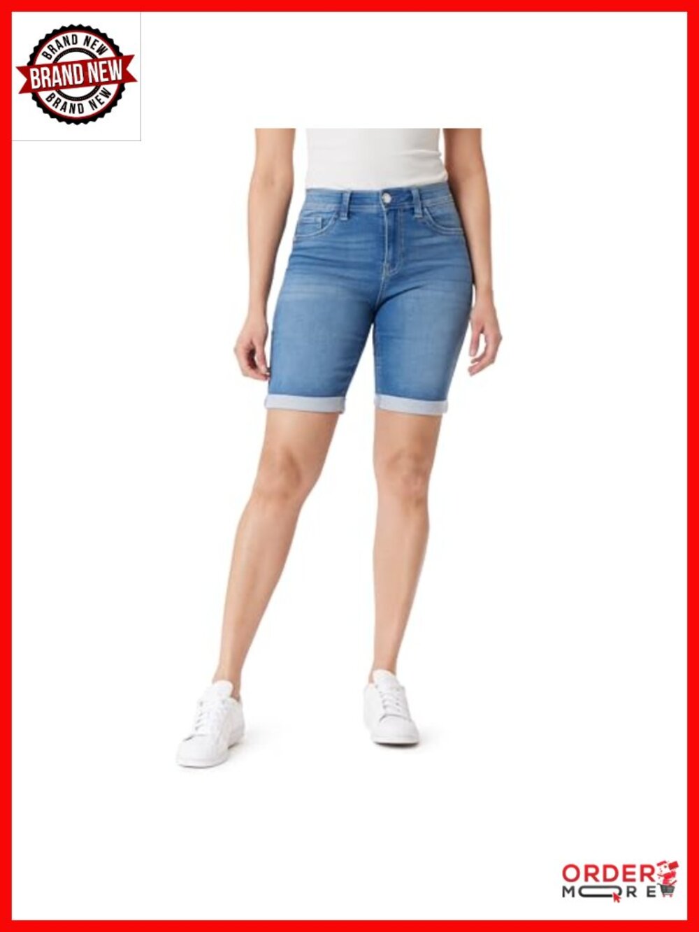 Sculpting Denim Bermuda Shorts Mid Rise 9" Inseam Stretch
